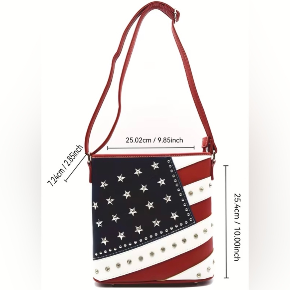 Patriotic Red, White & Blue Star Stud Crossbody Bag - Picture 3 of 8